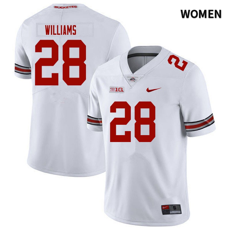 Women's Nike Ohio State Buckeyes Miyan Williams #28 White NCAA Authentic Stitched College Football Jersey EPI72D3G